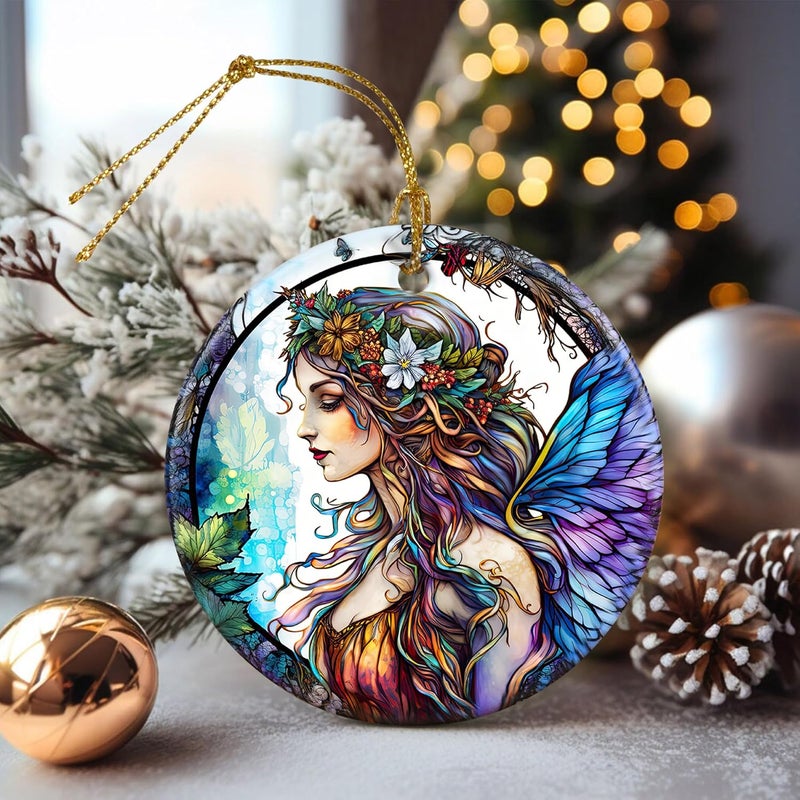 Touber Stained Ceramic Fairy Ornament - Fairy Christmas Ornaments - Christmas Tree Ornaments - Christmas Decorations - Fairy Decor for Office, Room, Home - Holiday Present Ideas - B - Image 4